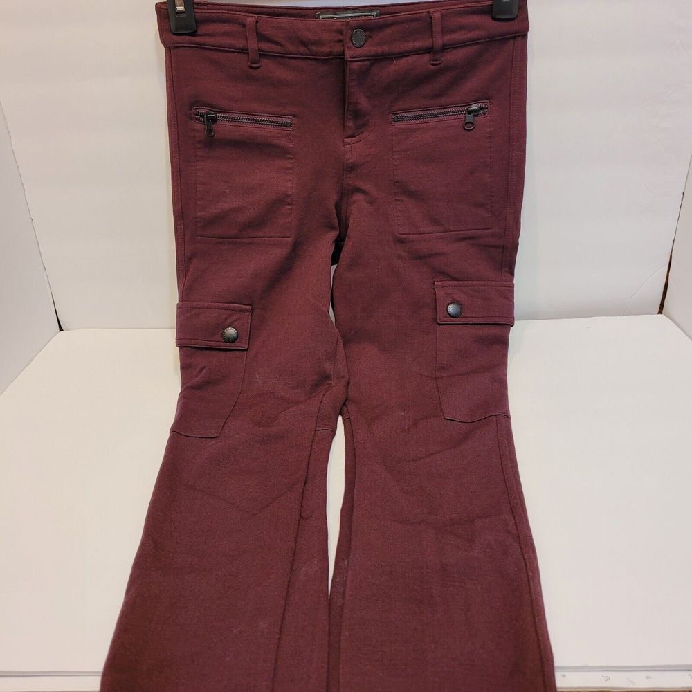 Roots Canada Cargo Pants Women XS Burgundy Excellent Flare Tencel Stretch Ribbed